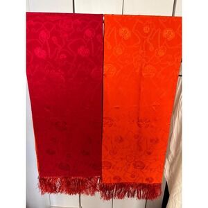 SHANGHAI TANG  Mulberry Silk  Reversible Orange Red Scarf